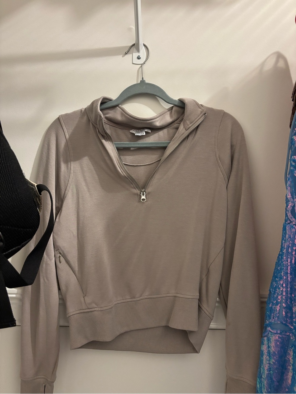 Danskin Taupe Quarter-Zip Long Sleeve Pullover